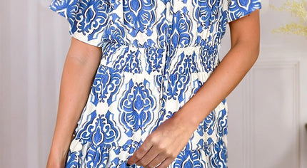 Ashleigh Blue Vintage Floral Print Wide Ruffled Sleeve Dress