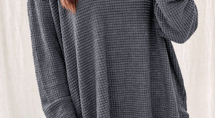 Gray Waffle Knit High Slits Oversized Top