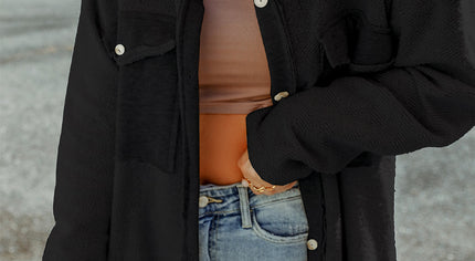 Black Contrast Flap Pockets Relaxed Shacket