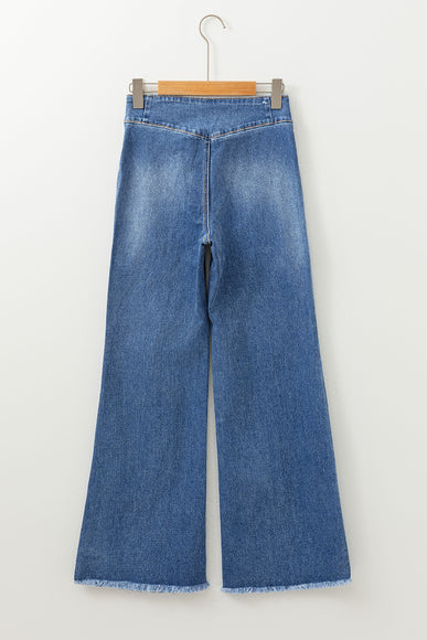 Sail Blue High Waist Button Raw Hem Jeans