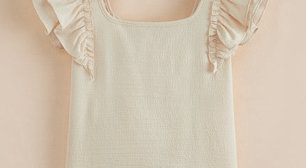 Beige Textured Bow Knot Frilled Butterfly Sleeve Blouse