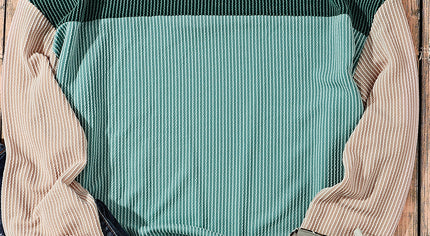 Green Color Block Long Sleeve Ribbed Loose Top