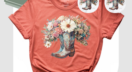 Floral Boot T-Shirt & Matching Earrings Set