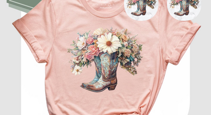 Floral Boot T-Shirt & Matching Earrings Set
