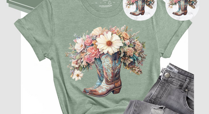 Floral Boot T-Shirt & Matching Earrings Set