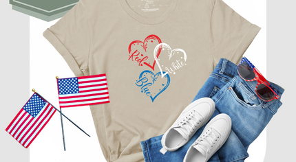 Red White Blue Heart T-Shirt – Patriotic 4th of July Tee – Minimalist Americana Graphic Shirt – Southern Style USA Apparel