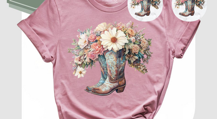 Floral Boot T-Shirt & Matching Earrings Set