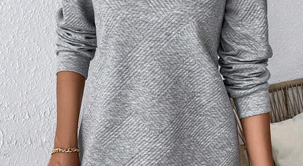 Gray Solid Color Textured Long Sleeve Shift Dress