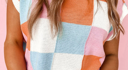 Grapefruit Orange Color Block Cap Sleeve Sweater