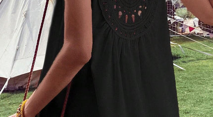 Black Bohemian Crochet Patchwork Sleeveless Tunic