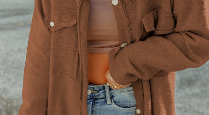 Brown Contrast Flap Pockets Relaxed Shacket
