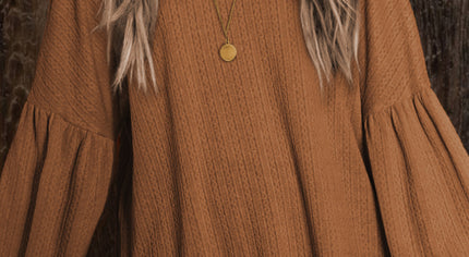Faux Knit Jacquard Puffy Long Sleeve Top