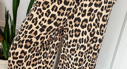 Parchment Leopard Drawstring Flowy Wide Leg Pants