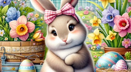 HAPPY Easter Garden Flag - Bunny, Plaid & Spring Flowers Outdoor Décor