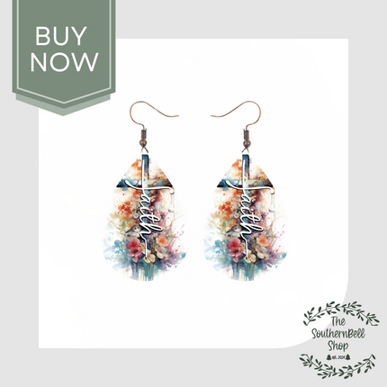 Floral Faith Cross Earrings