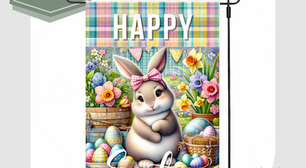 HAPPY Easter Garden Flag - Bunny, Plaid & Spring Flowers Outdoor Décor