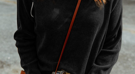 Black Textured Round Neck Long Sleeve Top