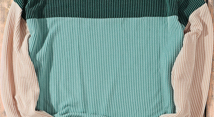 Green Color Block Long Sleeve Ribbed Loose Top