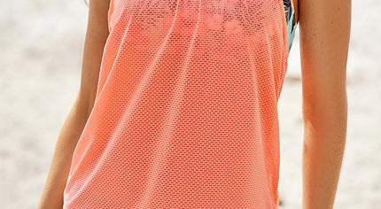 Orange Printed Splicing Racerback Tankini