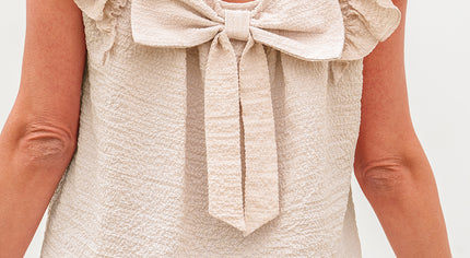 Beige Textured Bow Knot Frilled Butterfly Sleeve Blouse