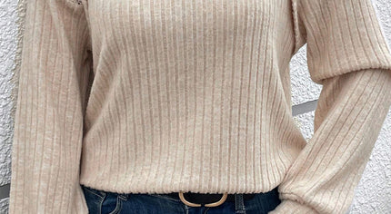 Parchment Contrast Lace Raglan Sleeve Buttoned Ribbed Top