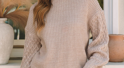 Parchment Cable Knit Sleeve Drop Shoulder Sweater