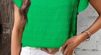 Dark Green Ruffle Sleeve Textured Smocked Blouse