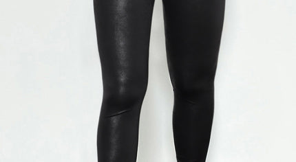 Black Crossed Dip Waist Sleek Leather Leggings