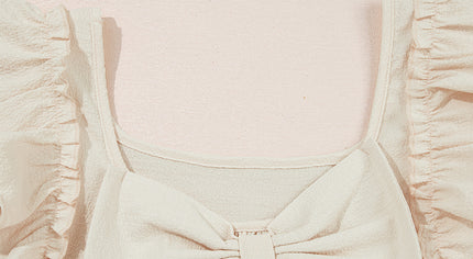 Beige Textured Bow Knot Frilled Butterfly Sleeve Blouse